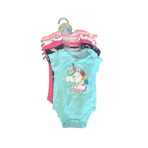 Members Mark Other - NWT Baby Girls Members Mark 5 Piece Baby’s Favorite Unicorn Bodysuits - Sz 6-9 m